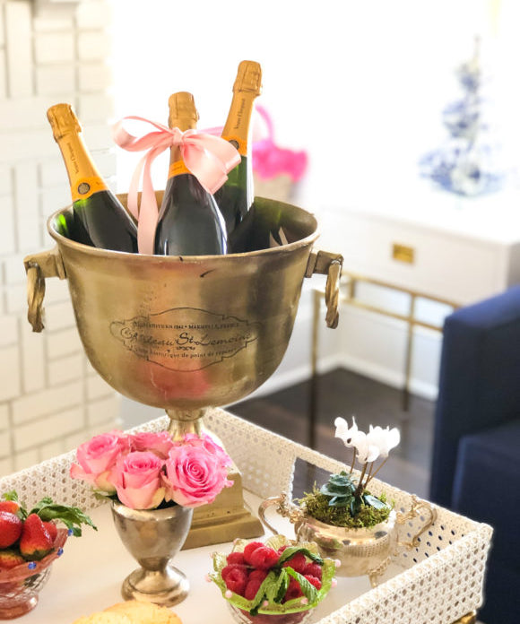 loving cup champagne holder in brass on bar cart