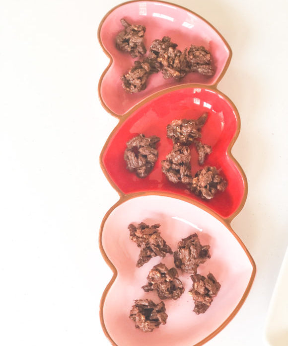 chocolate pecan candy three heart platter