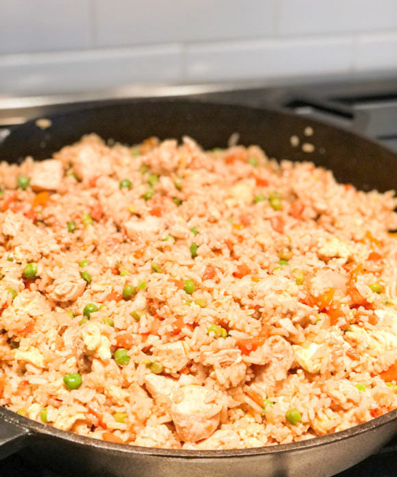 stir fry close up in large pan on stove