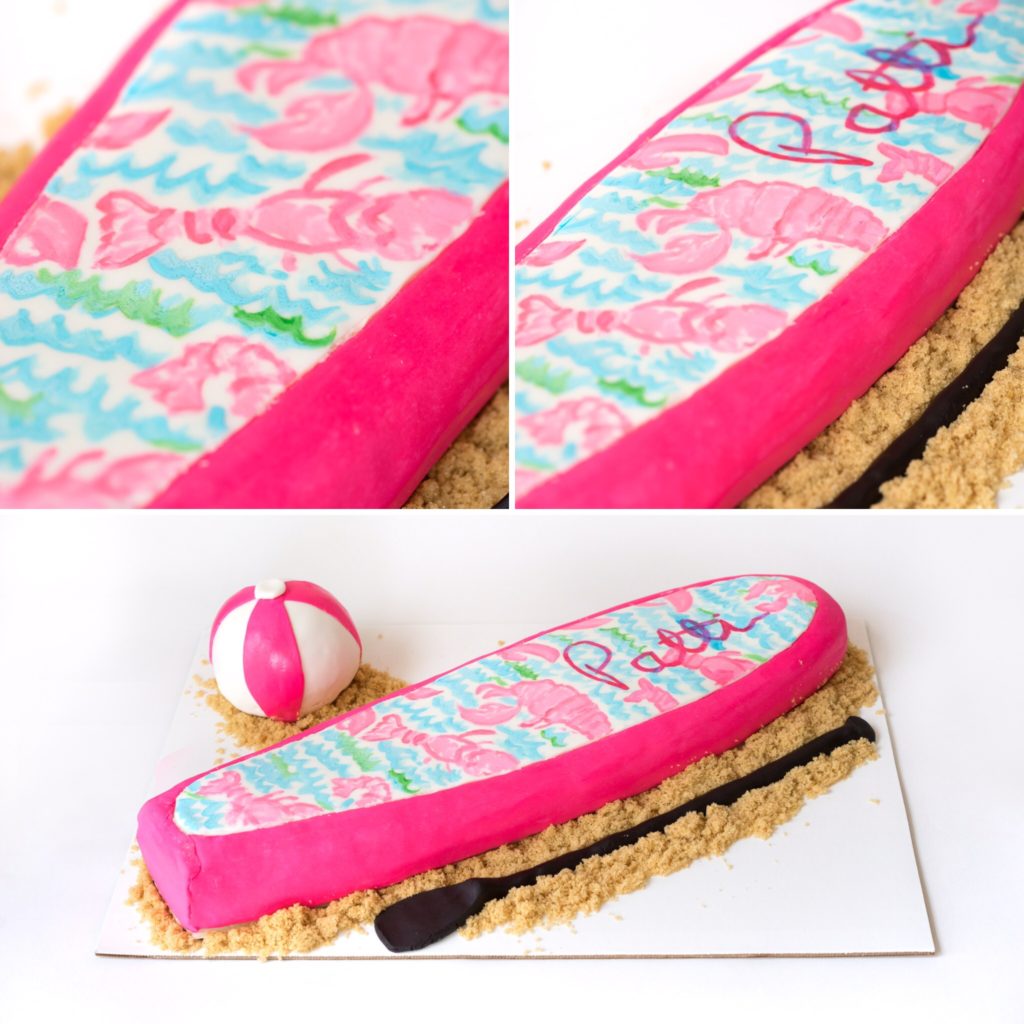 Lilly pulitzer hand painted lobster print paddle board cake