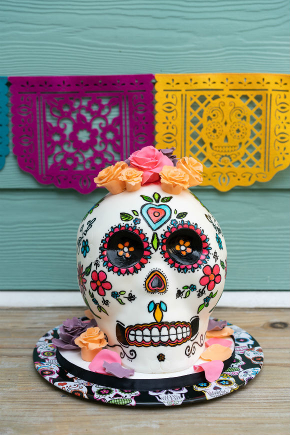 Day of the Dead Skull Cake with flowers