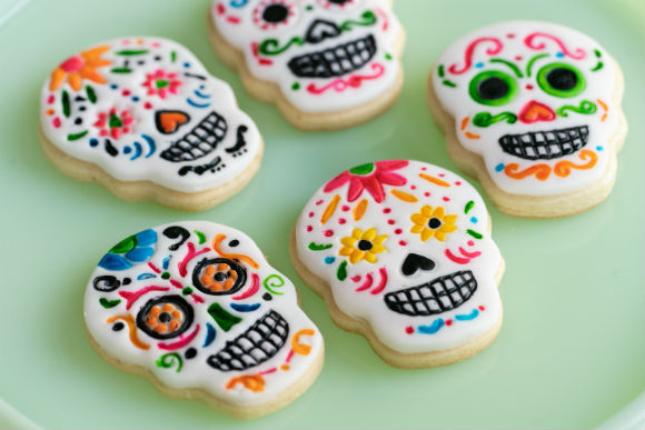 hand painted skull cookies for day of the dead