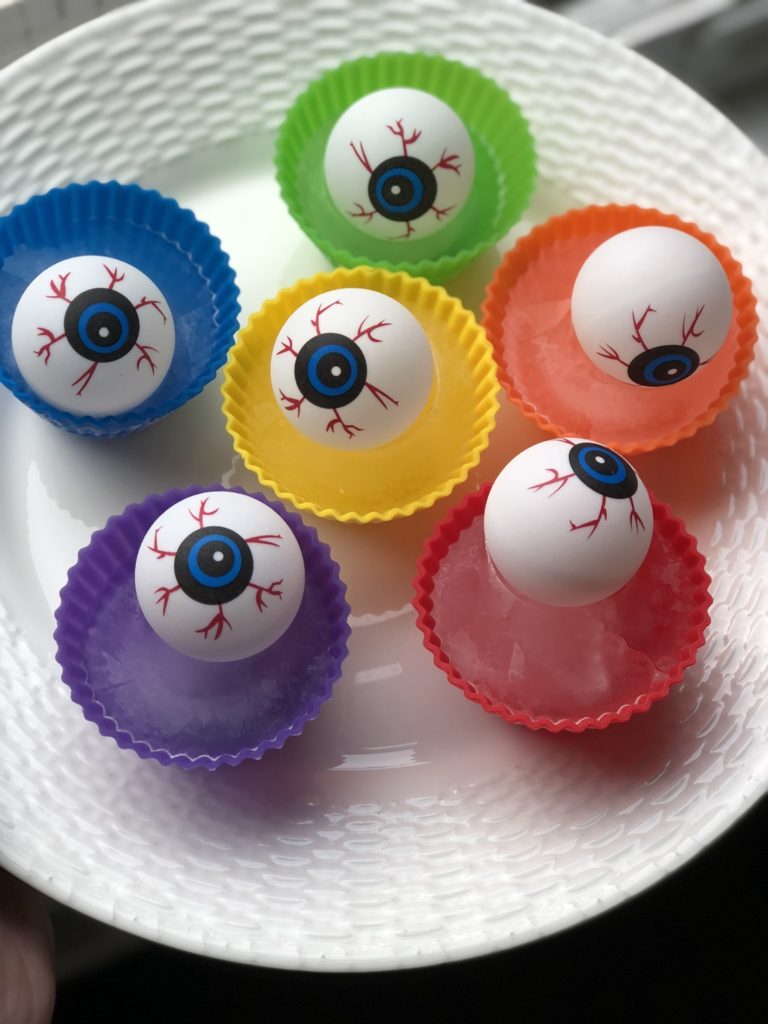 Ice cubes made with eyeball ping pong balls
