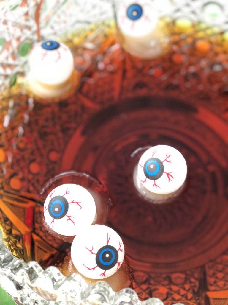 Iced Tea in a punch bowl with floating eyeball ice cubes