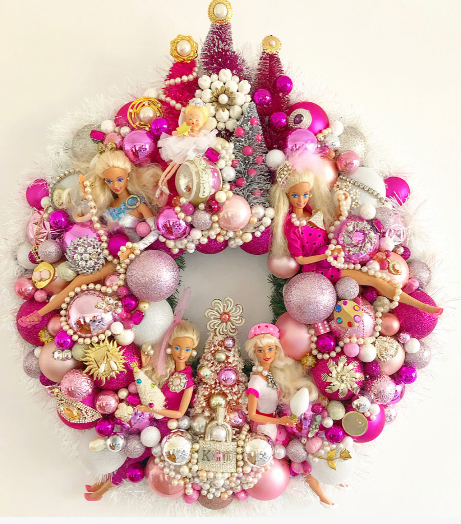 pink christmas barbie wreath by parker kennedy living