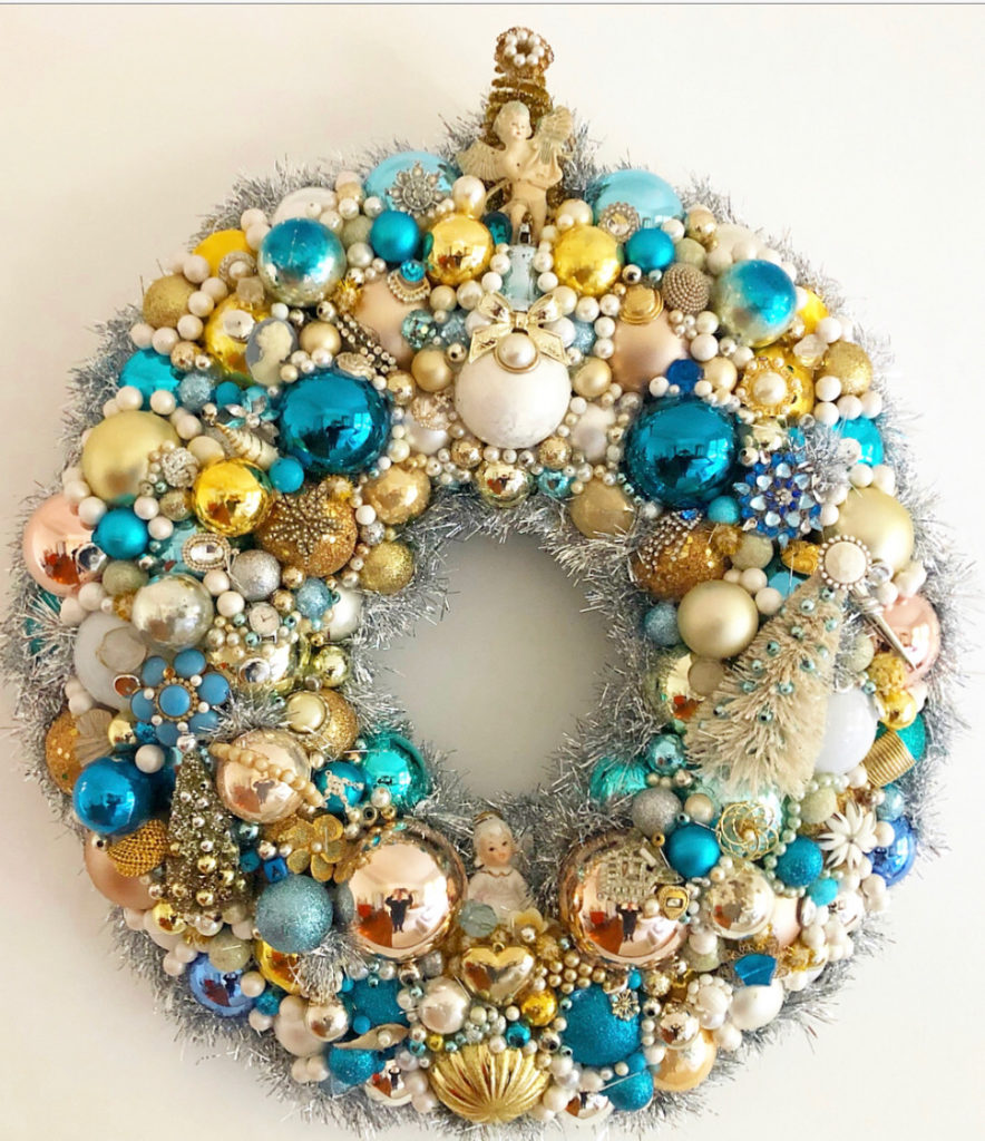 blue and gold vintage jewelry wreath by parker kennedy living