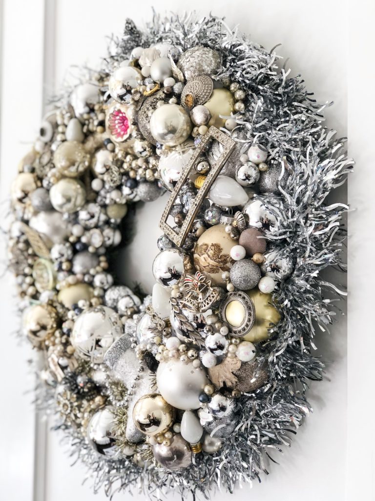silver and gold vintage jewelry wreath by parker kennedy living