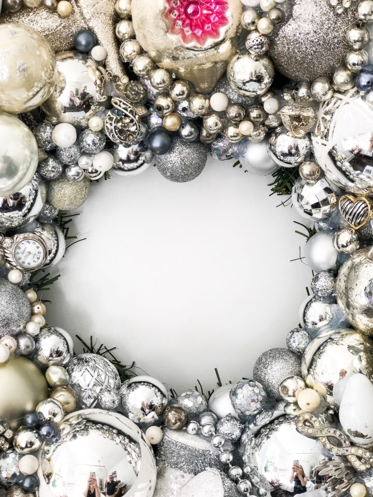 silver and gold vintage jewelry wreath by parker kennedy living