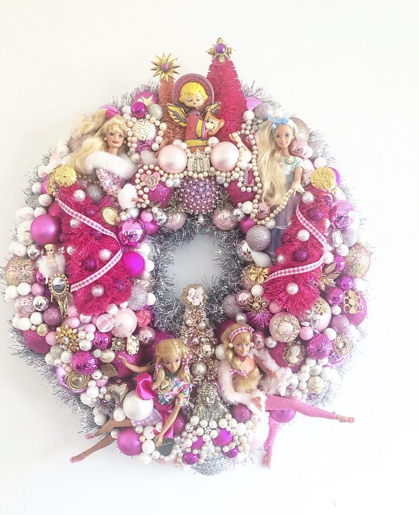 parker kennedy living pink barbie wreath with pink christmas trees