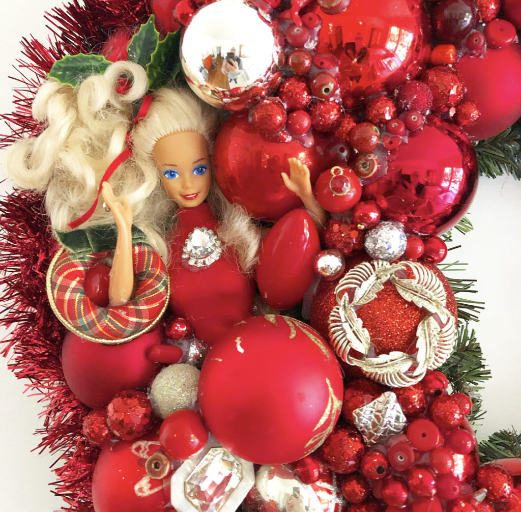 barbie wreath in red by parker kennedy living