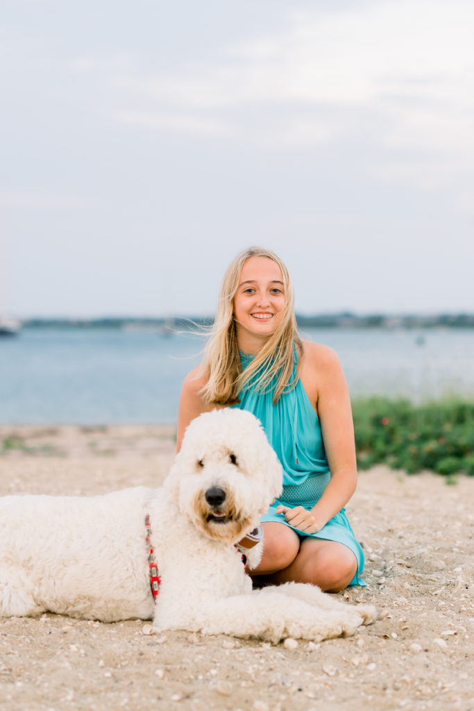 Rebecca Love Photography Nantucket Guide daughter on beach with dog