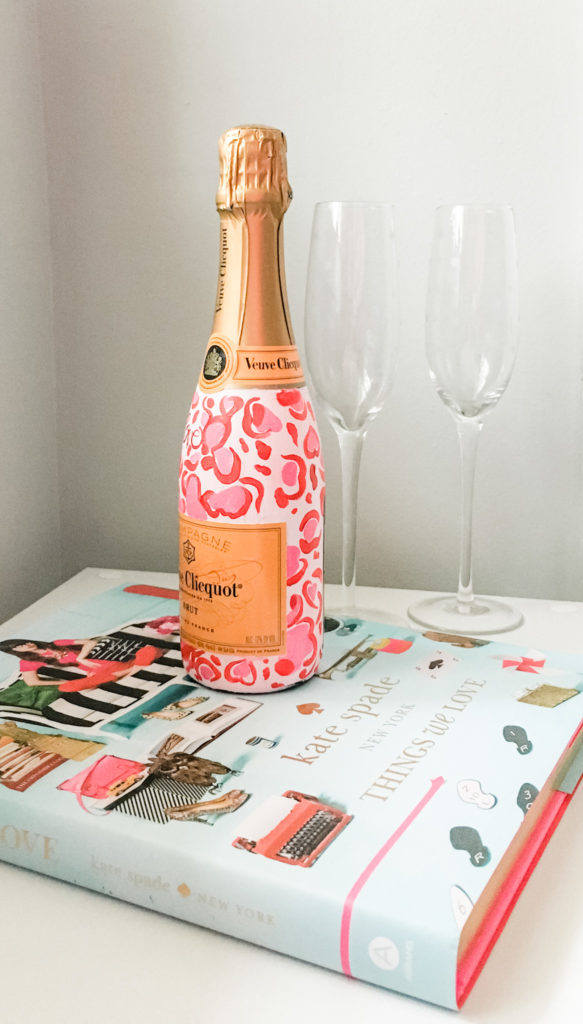 hand painted champagne bottle for valentines day red and pink leopard print veuve cliquot