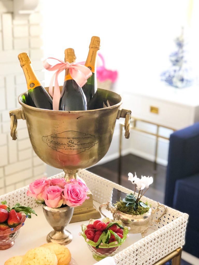 loving cup champagne holder in brass on bar cart