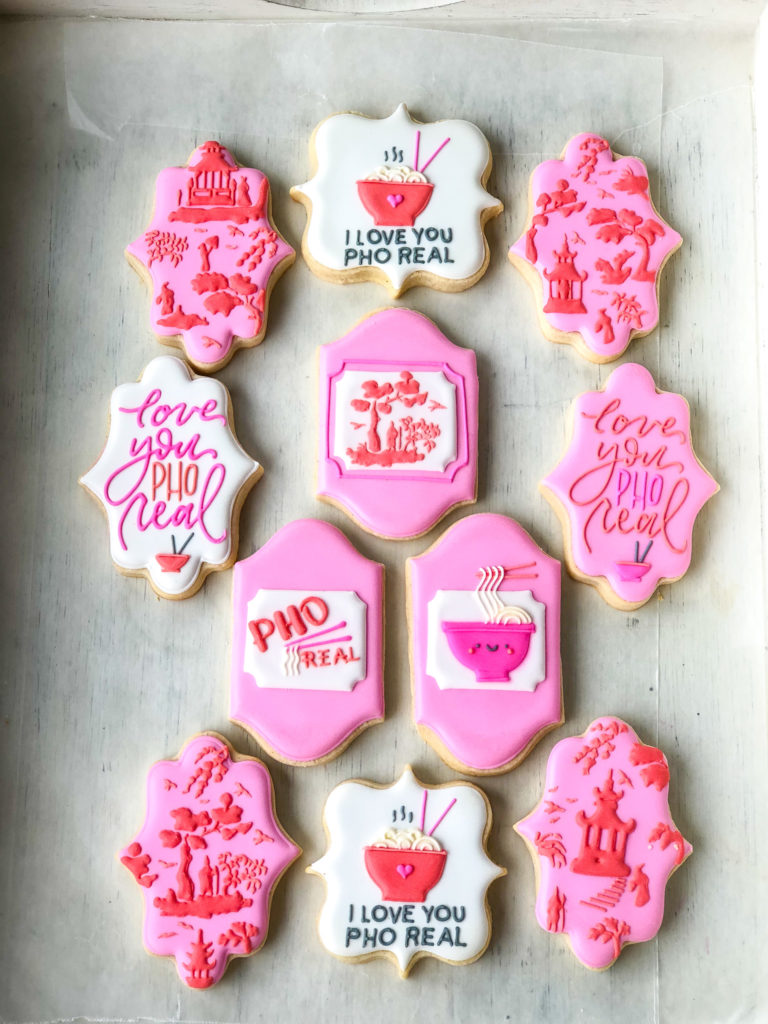 supper club love you pho real set of cookies in pink and red