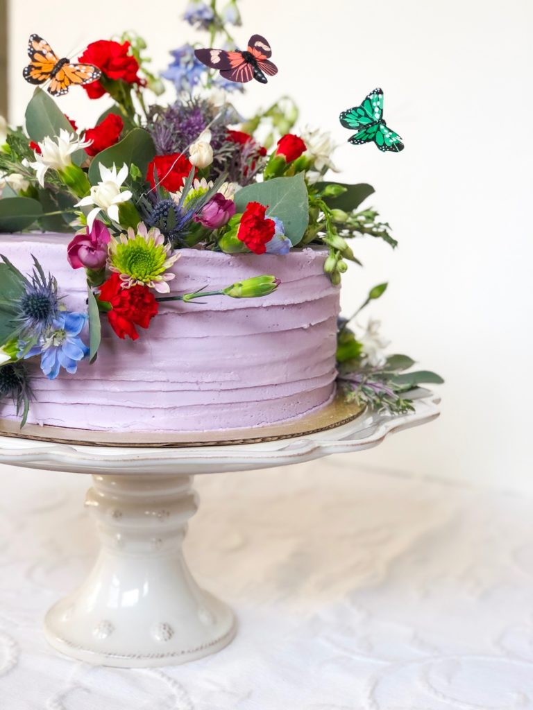garden party flower and butterfly cake