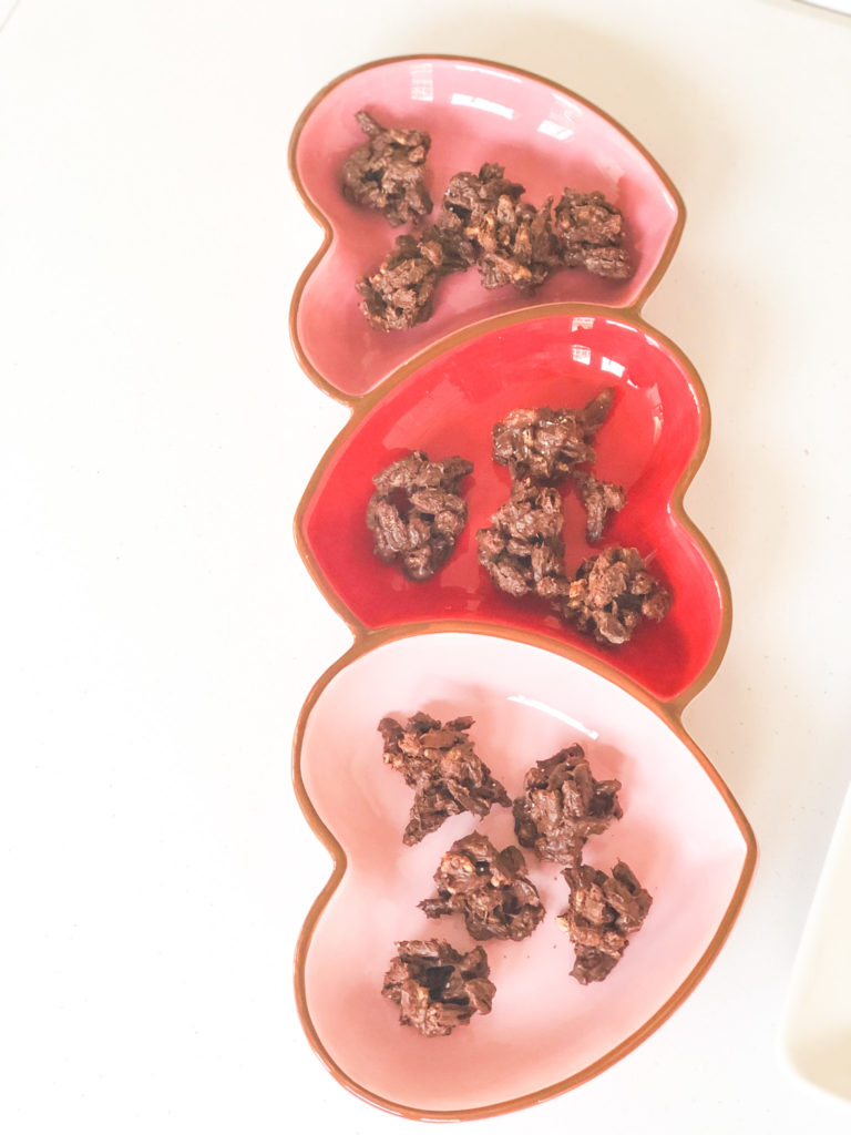 chocolate pecan candy three heart platter