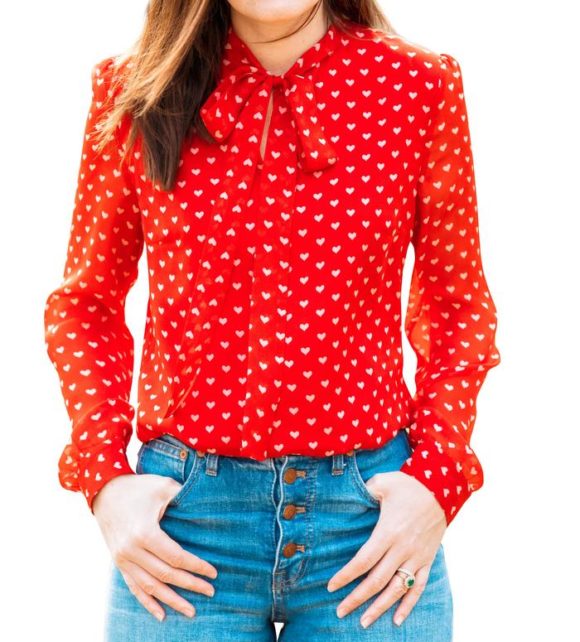 sweetheart shirt in red with small white hearts
