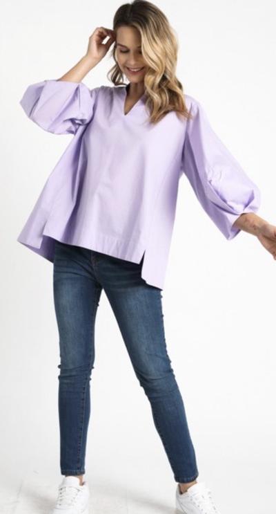 lavender balloon sleeve top from willow park boutique