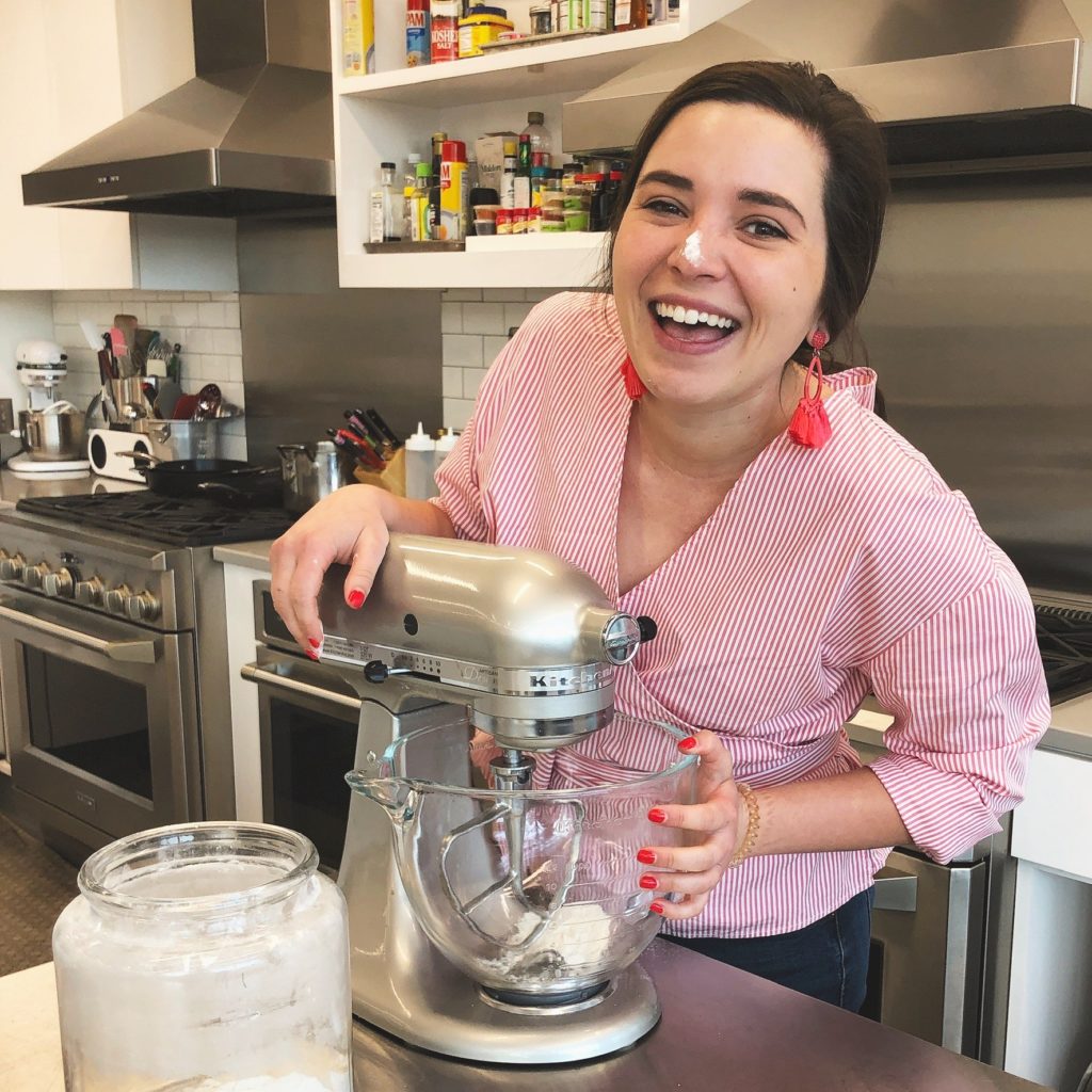 ivy odom in southern living test kitchen using kitchen aid mixer