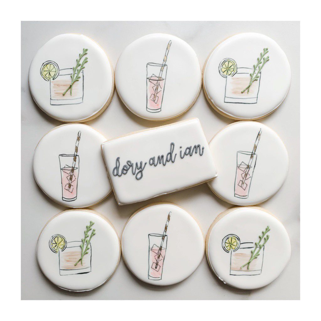 cookies with cocktail illustrations on each