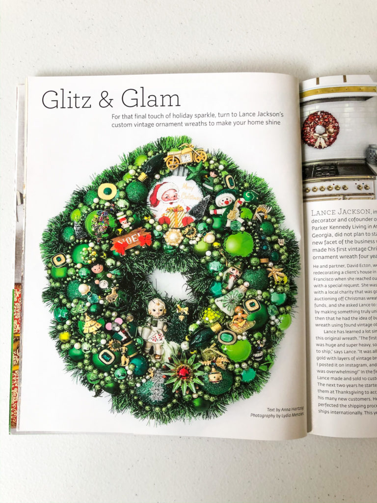magazine pages with vintage jewlery wreaths in hoffman media publication