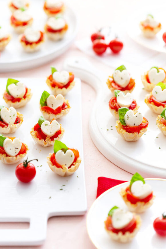 caprese appetizers with mozzerrella hearts