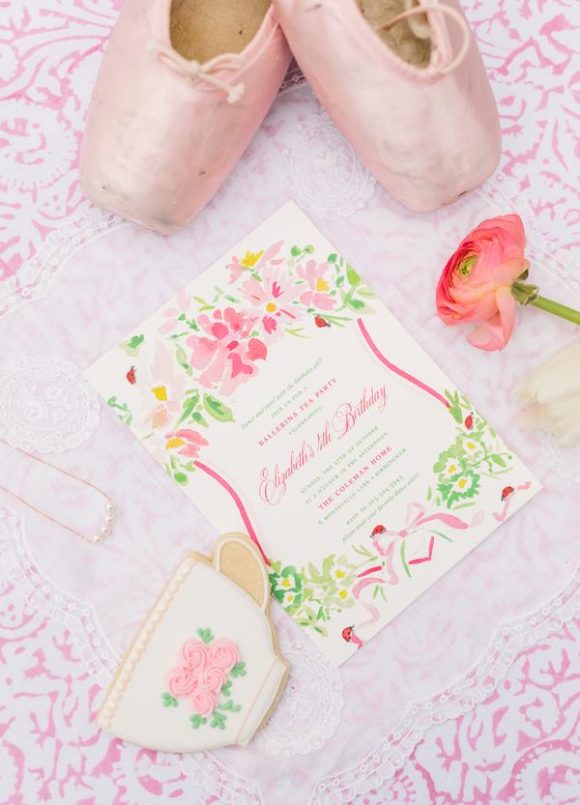 ballet party invitation cookie flower and shoes