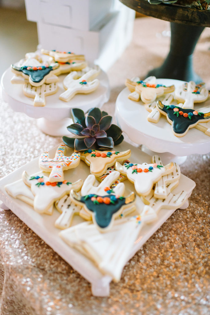 cookies with longhorn cattle skull and cactus plants
