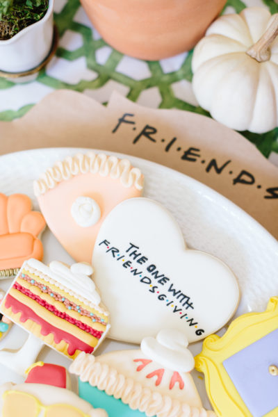 friends themed friendsgiving cookies on a platter
