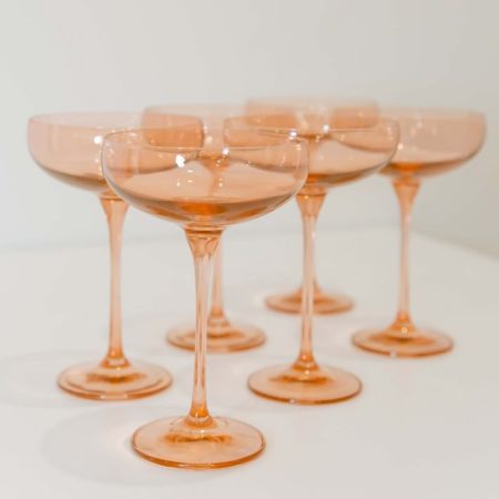 blush pink colored glass champagne coupe set of 6