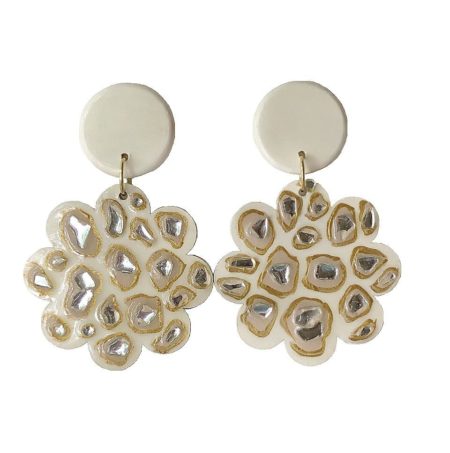 mae wearable art earrings in ivory and gold