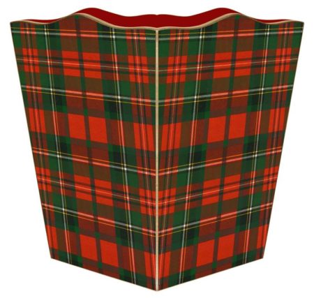 red and green plaid waste basket