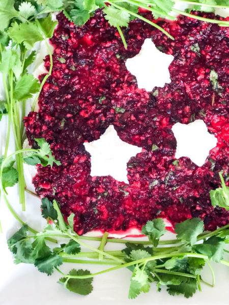 cranberry jalapeno cheese dip with cream cheese stars