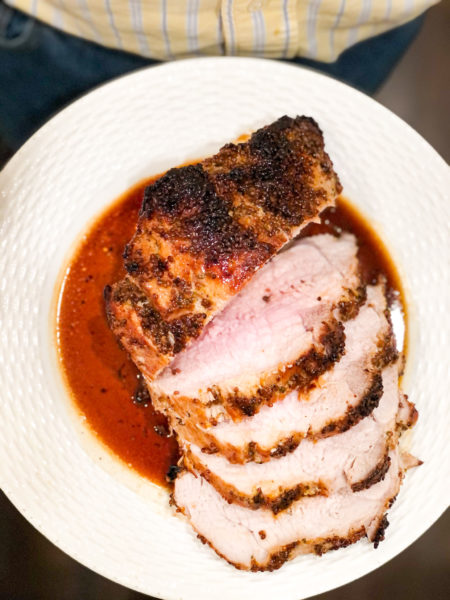 pork tenderloin sliced on white plate