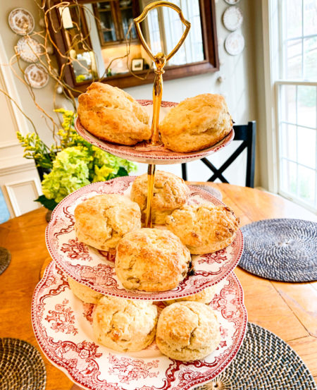 british scones on a tiered stand