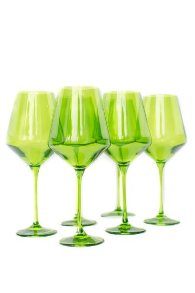 green wine or water glass stemware group of 6