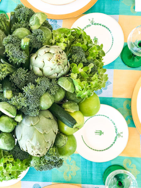 st patricks day table setting green vegetable centerpiece