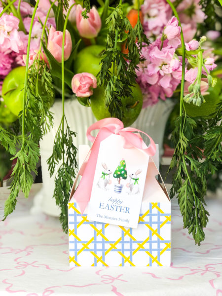 easter party favor box with wh hostess tag and paper