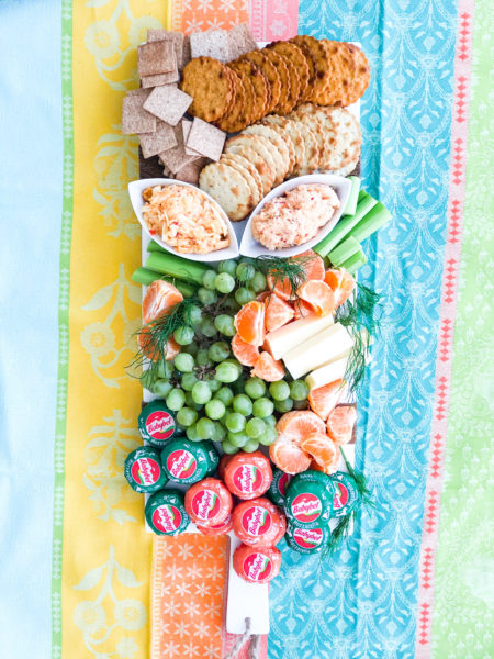 st patricks day charcuterie board with fruits vegetables and cheese