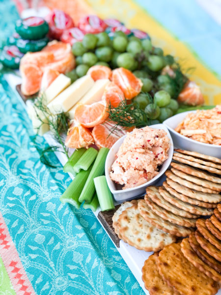 st patricks day charcuterie cheese fruit board with pimento cheese