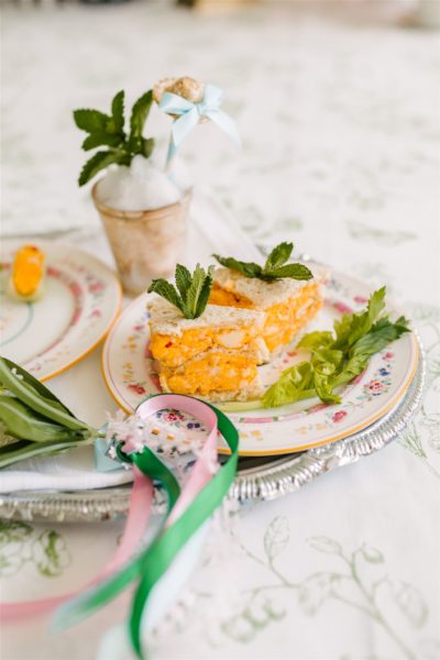 kentucky derby silver tray with pimento cheese sandwich