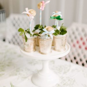 kentucky derby mini mint juleps on cake stand