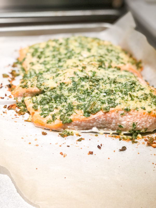 baked salmon filet with parsley and cheese