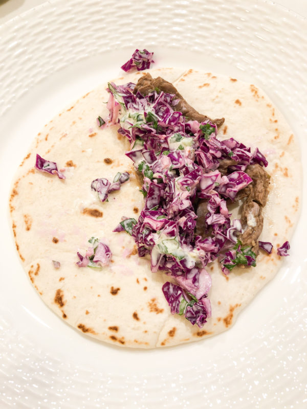 mexican street tacos with purple cabbage slaw