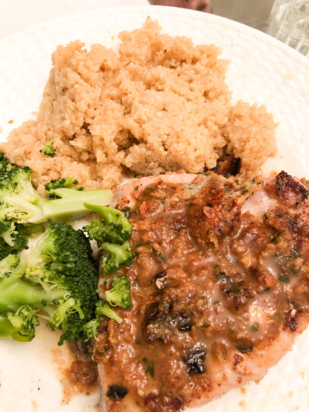 parsley pork chop with quinoa and broccoli