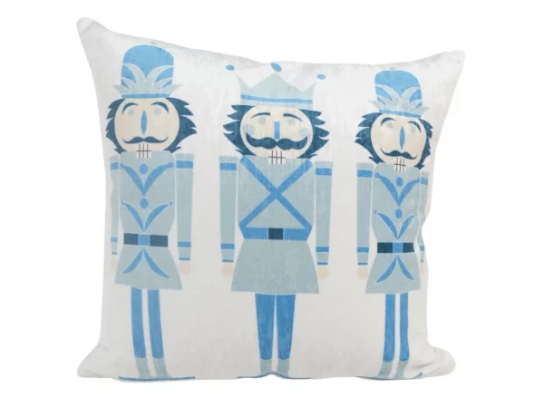 square pillow with 3 blue nutcrackers