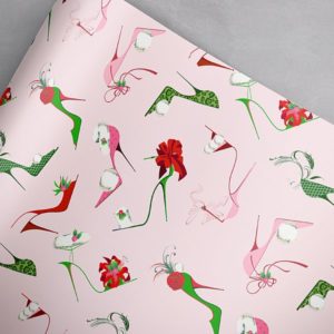 wrapping paper with high heeled shoes dressed for christmas