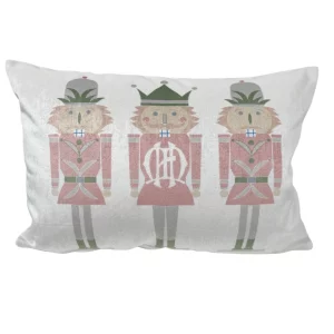 rectangular nutcracker pillow in muted red and gray